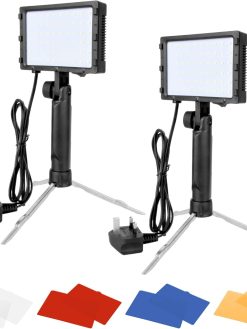 EMART LED Video Light 2 Pack, Portable 60 LED 5500K Continuous Photography Lighting Kit for Table Top Photo Studio Lamp with Color Filters