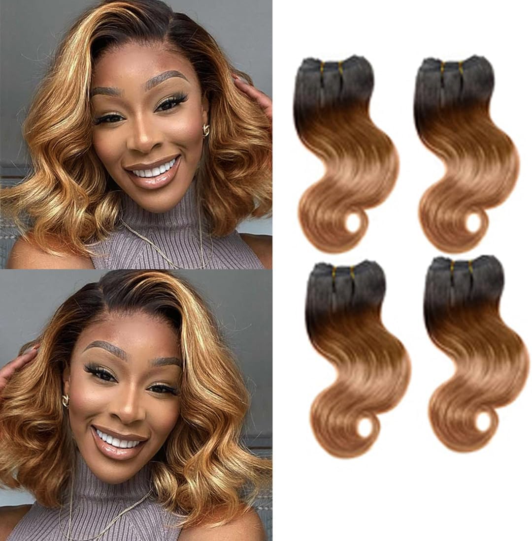 Ombre Human Hair Bundles Body Wave 4 bundle human hair 12A Virgin Unprocessed Human Hair Short Bundles Ombre Blonde Bundles(8888,1B/30)