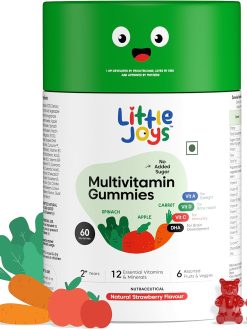 Little Joys Multivitamin Gummies for Kids - Strawberry (2 + years) I 60 Day Pack I No Added Sugar I Vit C, D, A & DHA I Boosts Immunity, Bone Density & Eyesight I | No Preservatives I Gluten Free