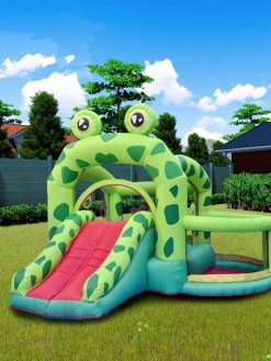GT-Wheel Inflatable Froggy Design Bouncy Castle, Bouncing Slide with Bobo Pool, Green