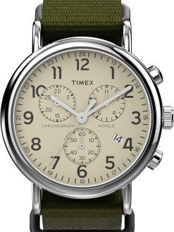 Timex Unisex's Analog Quartz Watch with Leather Strap TW2P624009J, Unisex Weekender Chrono Oversize Slip-Thru Strap Watch