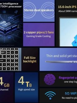 2024 Gaming Laptop Computer Office Business Notebooks Win11 15.6" Intel Core I7-9750H Dual DDR4 64GB+2TB SSD RJ45 Type-C Camera