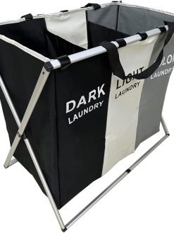 SKY-TOUCH Large Laundry Basket Bags Foldable,3-Section Laundry Hamper Portable Dirty Clothes Bag Sorter with Handle,Large Capacity Fabric Washing Storage Baskets for Bathroom Bedroom Home 135L