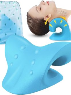 Oxsaytee Neck Stretcher for Neck Pain Relief, Neck and Shoulder Relaxer, Orthopedic Pillow, Cervical Traction Pillow for Relieve TMJ Headache Muscle Tension Spine Alignment with Travel Bag (Blue)