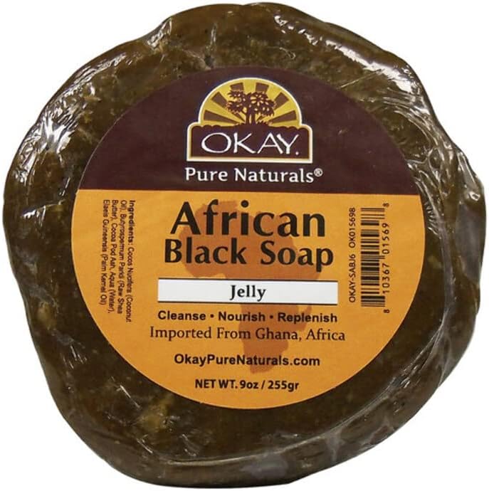 Okay African Black Soap from Ghana with Shea Butter, 6 Ounce, BROWN, 9 Ounce (Pack of 1)