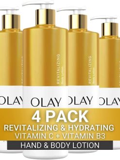 Olay Revitalizing & Hydrating Body Lotion for Women with Lightweight Vitamin C, Visibly Improves Skin, 17 fl oz (Pack of 4)