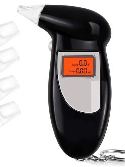 Alcohol Tester, Professional Semi-conductor Sensor Portable Breathalyzer Kit, Large LCD Digital Display Police Alcohol Breathalyzer Keychain with 5 Mouthpieces