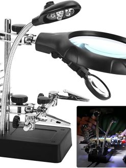 eWINNER 2.5X 7.5X 10X LED Light Helping Hands Magnifier Soldering Station,Magnifying Glass Stand with Auxiliary Clamp and Alligator Clips