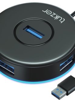 Tukzer 4-Port USB Hub 3.0 (TZ-U11) Superspeed Data Hub High Speed Compatible for MacBook Air, Mac Mini, iMac Pro, Microsoft Surface, Ultrabooks, Laptop, Notebook, Desktop (Black with Blue Led)