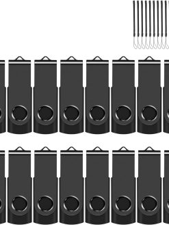 EASTBULL 8GB USB Flash Drive Bulk Thumb Drives 20 Pack with Lanyards USB 2.0 Jump Drive 8GB Memory Sticks Zip Drive Pen Drive for Storage and Backup Black 20PCS 8GB