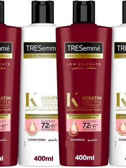 TRESemme Keratin Smooth and Straight Shampoo with Argan Oil, 400ml (Pack of 2) + TRESemme Keratin Smooth and Straight Conditioner, 400ml (Pack of 2)