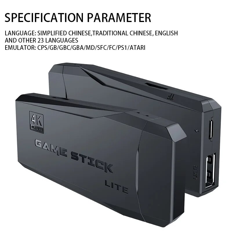 64GB M8 Retro Video Game Stick Lite 4K Video Game Console 2.4G Double Wireless Controller For 20000 Retro Games Kid Gifts