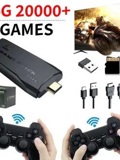 64GB M8 Retro Video Game Stick Lite 4K Video Game Console 2.4G Double Wireless Controller For 20000 Retro Games Kid Gifts