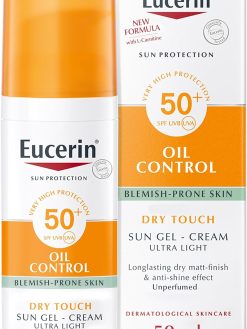 Eucerin Face Sunscreen Oil Control Gel-Cream Dry Touch, High UVA/UVB Protection, SPF 50+, Light Texture Sun Protection, Suitable Under Make-Up, for Oily acne prone skin, 50ml