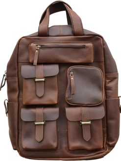 Genuine Leather Backpack For Men Adventure Leather Backpack Premium Genuine Crazy Full Grain Leather Backpack 7 Pockets Sturdy Look Premium Leather Gift For Men