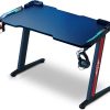 SKY-TOUCH Gaming Desk,Ergonomic Computer and Gaming Table Z Shaped for Pc, Workstation, Home, Office with LED Lights Carbon Fiber Surface,Cup Holder and Headphone Hook,Blue120×60×75cm