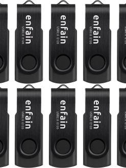 Enfain USB 2.0 8GB Flash Drives 10 Pack All Black