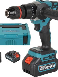 KROST Pro Series 37V Cordless Brushless Hammer Drill Machine,13mm Metal Chuck With 2x5.0Ah Li-ion Batteries And 1pc Fast Charger (Impact Drill)