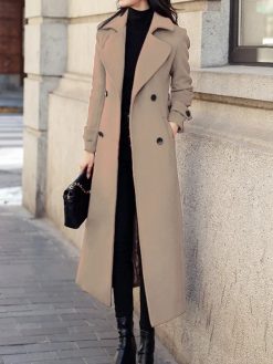 Coat Matching Add long Trench Coat with Belt Double Breasted Women's Woolen Overcoat For Spring Autumn