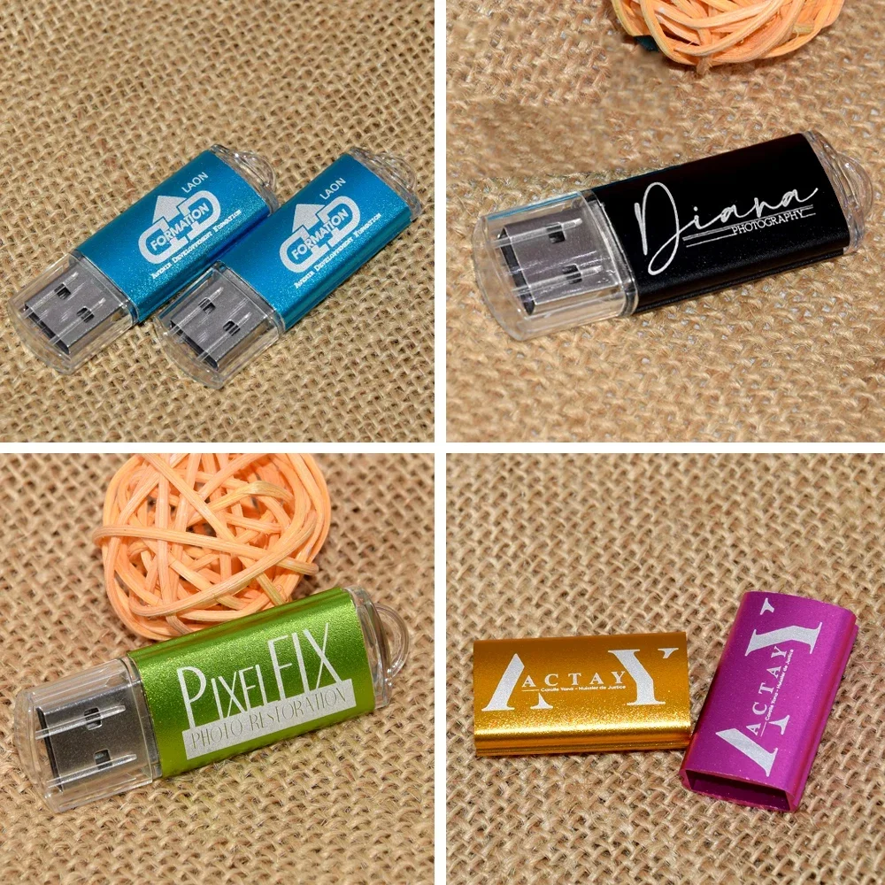 10pcs/lot Logo Free Usb Pendrive Metal 32gb 16gb 8gb 4gb Usb Pendrive Colorful Clip Sticks Photography Bulk Gift Custom Logo