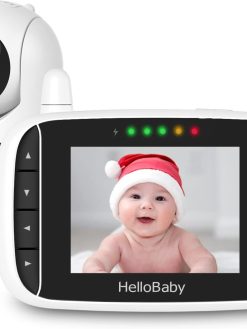 HelloBaby Video Baby Monitor with Remote Camera Pan-Tilt-Zoom, 3.2'' Color LCD Screen, Infrared Night Vision, Temperature Display, Lullaby, Two Way Audio, with Wall Mount Kit