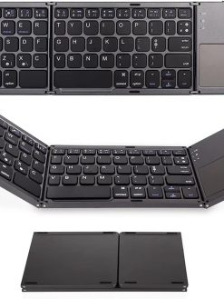 Eacam Wireless BT Keyboard Folding Keyboard Portable Ultra Slim BT Keyboard with Touchpad for Windows/Android/iOS Grey
