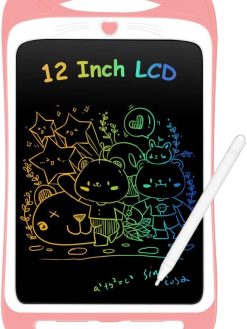 AGPTEK 12Inch Portable Electronic Drawing Board Colorful LCD Writing Board Graphics Tablet for Kids Digital E-writer Pads Memo Board with Lock Switch Handwriting Doddle Pads Gifts Home School(Pink)