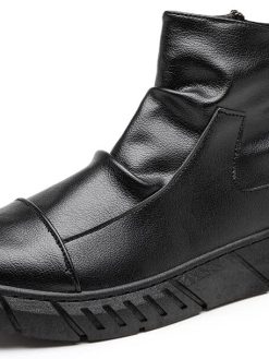 YUACY Trend Boots Men Slip On Black Shoes Men Fashion Casual Leather High Top Shoes Male Comfortable Chelsea Boot