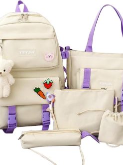 FC22 Kawaii Backpack set 5Pcs Aesthetic School Bags cute backpack set with Pendant Lunch Bag,Pencil Case,Handbag,Coin Purse