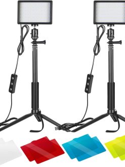 Neewer 2 Packs Dimmable 5600K USB LED Video Light with Adjustable Tripod Stand/Color Filters for Tabletop/Low Angle Shooting, Colorful LED Lighting, Product Portrait Youtube Video Photography