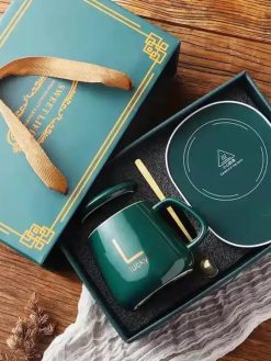 Super Casio Coffee Mug Warmer for Desk, Adjustable Temperature, USB Powered, Ceramic Mug and Spoon Set (Green-2024)