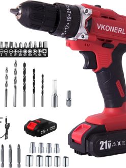 21V Cordless Drill, Cordless Power Drill Set with Battery and Charger, 3/8-Inch Keyless Chuck,2 Variable Speed,25+3 Position and 34pcs Drill/Driver Bits