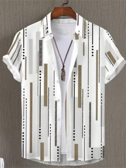 Hawaiian Beach Shirts Summer Men Shirt 3D Print Vintage Stripe Shirt Men Fashion Streetwear Short Sleeve Blouse Vocation Clothes