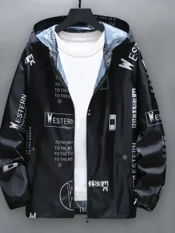 Men Jacket Hooded Zipper Closure Anti-UV Casual Jacket Breathable Windproof Elastic Cuff Jacket Coat For Daily Life