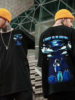 Mens T Shirt Trendy Alien Pattern Print T-Shirt Tops Summer Hip Hop Leisure Street Short Sleeve Clothing New Men O Neck Blouse