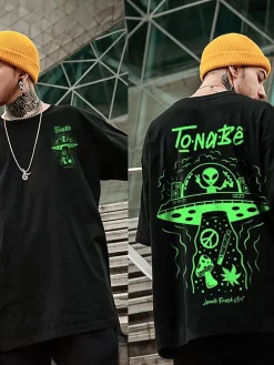 Mens T Shirt Trendy Alien Pattern Print T-Shirt Tops Summer Hip Hop Leisure Street Short Sleeve Clothing New Men O Neck Blouse