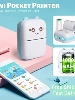 Mini Photo Pocket Printer Portable Ink-free Thermal 57mm Sticker Trans Paper Wireless BT 200dpi Android IOS Printing Machine