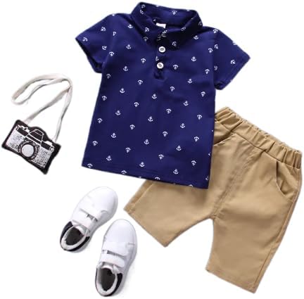 Navy Blue Top and Beige Shorts Clothing Set for Your Baby Boy