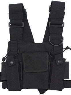 Tawcal Universal Adjustable Walkie Talkie Vest Hand Free Chest Pocket Backpack black Loose Fit, M