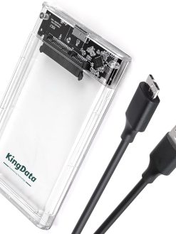 KingData SSD HDD Hard Drive Enclosure 2.5" inch SATA III USB 3.0 Caddy Case External Reader Laptop Fast Data Trasfer UASP Cable Included Tool-Free LED Indicator Clear