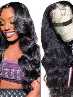 13x4 Body Wave Lace Front Wigs Human Hair 24 Inch HD Lace Front Wigs Human Hair Pre Plucked 180 Density Transparent Glueless Lace Front Wigs for Black Women Human Hair Brazilian Body Wave Frontal Wigs