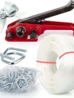 Heavy Duty Packing Strapping kit, Pallet Packing Strapping Tool, 3/4" x 320' Woven Cord Strapping Set, 2000 lbs Break Strength, Recyclable Buckles, Woven Cord Strapping Tensioner