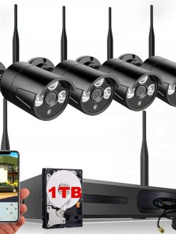 Tomvision Expandable 8CH Wireless CCTV Security House Camera System 8CH NVR Kits 1080P + 4 Pack1080P 2.0MP HD Antenna IP Network WiFi Camera Night Vision Remote Access Motion Detection (Black+1TB)