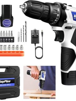 Cordless Drill Driver Set w/ 2x 1500mAh Batteries and 23 Pieces Bits, 16.8V 45Nm Household Drills Machine Electric Screwdriver Power Tool Kit, 18+1 Torque Settings, 1400RPM, LED light for Wood Plastic