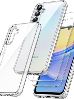 JETech 3 in 1 Case for Samsung Galaxy A15 5G / 4G 6.5-Inch, with 2-Pack Screen Protector, Tempered Glass Film, Shockproof Bumper Phone Protective Cover Clear Back (Clear)