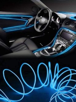 Sulfar 5m Auto Car Neon LED Panel Gap String Strip Light, Glowing Wire/El Wire Lamp, Cold Strobing for Automotive Interior Decor Decorative Atmosphere Light with Adapter (Ice Blue)