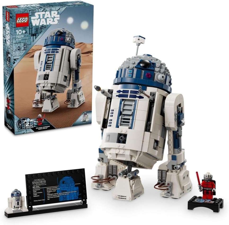LEGO Star Wars R2-D2 Model Set, Buildable Toy Droid Figure for 10 Plus Year Old Kids, Boys & Girls, with 25th Anniversary Darth Malek Minifigure and Decoration Plaque, Memorabilia Gift Idea 75379