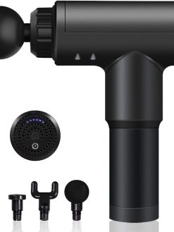 Padom Massage Gun, Percussion Muscle Massager Deep Tissue Massage Gun for Pain Relief with 4 Massage Heads 6 Speed High-Intensity Vibration Super Quiet Cordless Handheld (BLACK)