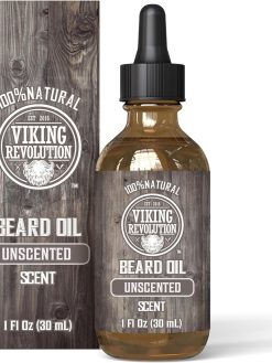 Viking Revolution - Beard Oil - All Natural Argan & Jojoba Oils - Softens, Smooths & Strengthens - Beard Growth - Grooming Beard and Mustache - Unscented - 30ml