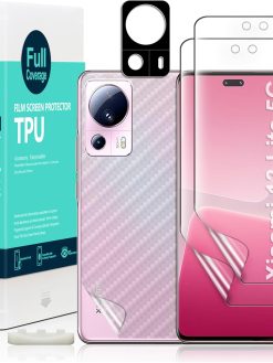 IBYWIND Screen Protector For Xiaomi 13 Lite 5G 6.55",with 2Pcs Flexible TPU Film,1Pc Camera Lens Protector,1Pc Backing Carbon Fiber Film[Fingerprint Reader,Easy to install]